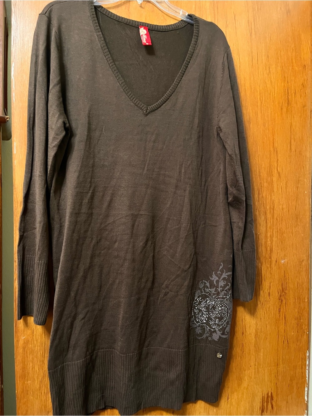 Vintage Apple Bottoms Brown V-Neck Sweater Dress Y2K